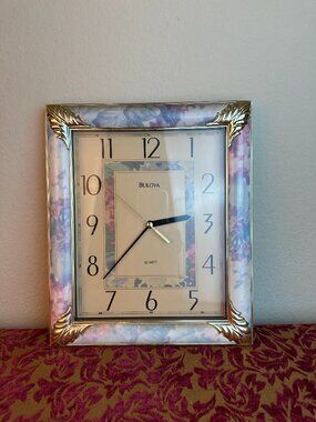 Vintage Bulova Quartz Rectangular Pastel Analog Wall Clock 12”x10.25” WORKS